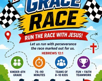 Kit imprimible para eventos del ministerio infantil de la iglesia: ¡Carrera Amazing Grace!