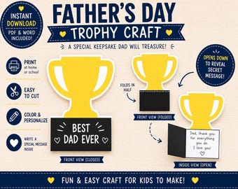 Manualidad para tarjeta de trofeo del Día del Padre / Tarjeta imprimible del Día del Padre