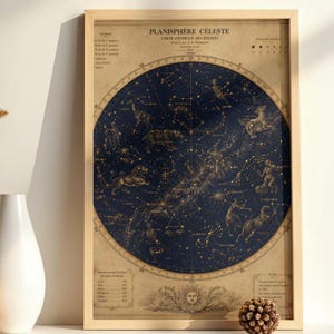 Vintage Celestial Star Map Printable Wall Art, Antique Astronomy Chart, Zodiac Constellation Poster, Night Sky Digital Download