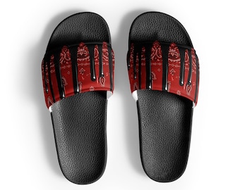 Custom Streetwear Slides, Black Drip Red Bandana Sandals, Women’s Summer Slide Sandals