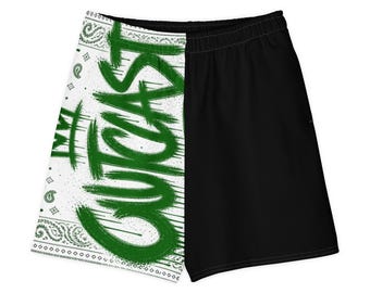 OUTCAST groene streetwear-short | Witte, uniseks lange short met bandana-print