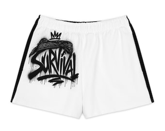 Survival Graffiti Grafik Baumwolle Shorts, Weiß Schwarz Streetwear Unisex Sommer