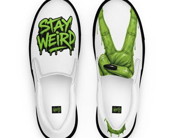 Men’s Canvas Shoes, Alien Graphic Slip On Sneakers, Stay Weird Streetwear Casual Shoes