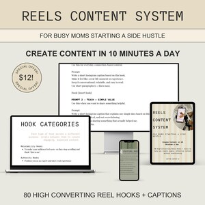 Sistema de contenido Reels para mamás / Ideas y ganchos para contenido / Sistema de publicación en 10 minutos / Guía de redes sociales