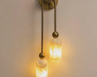 Kinkiet z mosiądzu alabastrowego, lampa ścienna Stilnovo w stylu Mid Century Modern