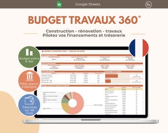 Tableau Budget Travaux Google Sheets – Budget construction et rénovation - Suivi des Dépenses, Prêts et Trésorerie