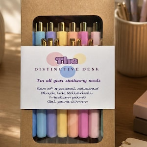 Set aus 8 Pastell inspirierten Gelstiften: 0,7 mm Medium Tip (schwarze Tinte) Rollerball