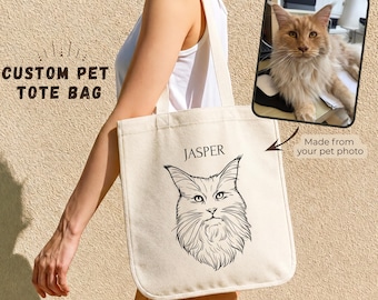 Custom Pet Portrait Tote Bag, Minimalist Line Art Canvas Shoulder Bag