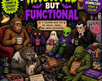 Haunted But Functional Coloring Book | Bigfoot Mothman Art | Printable Digital Copy
