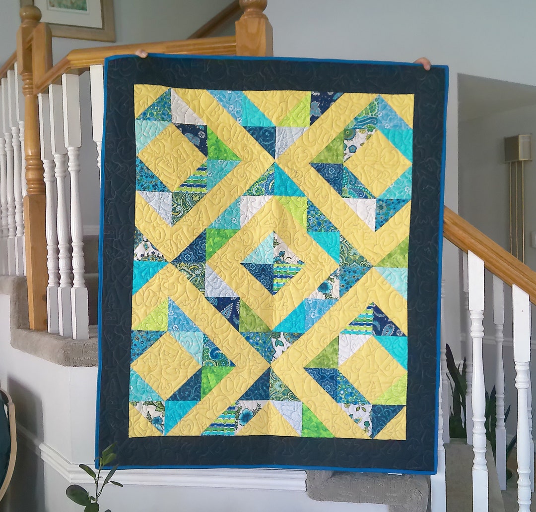 37 X 45 ABC Blue and Yellow Baby Quilt floral Etsy France