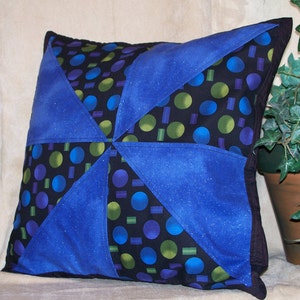 14 x 14 Black and Blue Pinwheel Decorative Pillow Cover image 1