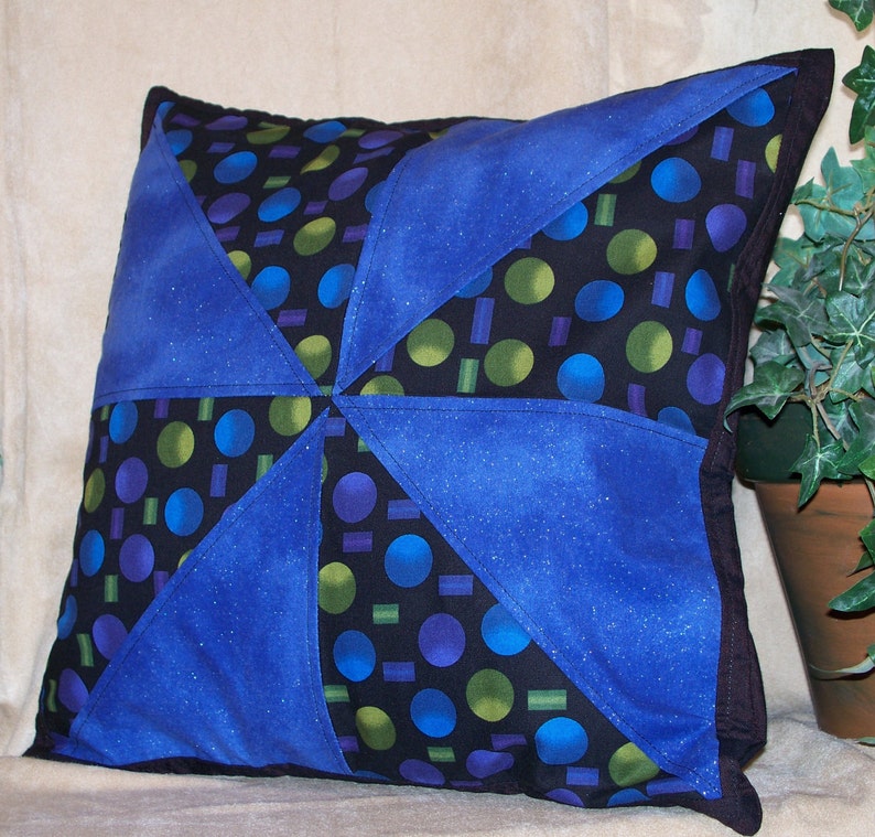 14 x 14 Black and Blue Pinwheel Decorative Pillow Cover image 1