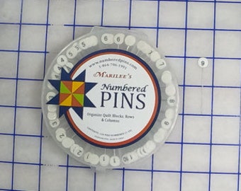 Marilee's Numbered Pins - 1 thru 20 - 130 pins in round case - a quilter's best friend