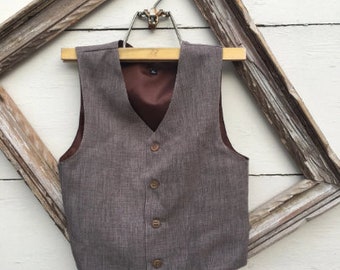 Sable Brown Vest, Wedding Ring Bearer, Toddler Vest, Boys Vest, Toddler Boys Brown Vest