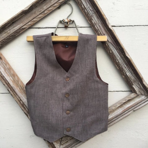 Sable Brown Vest, Wedding Ring Bearer, Toddler Vest, Boys Vest, Toddler Boys Brown Vest