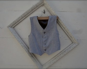 Boys grey vest (pastel grey) linen look, STERLING GREY little boy vests, grey vest, little boys vest, baby vest, (1-10  year old)