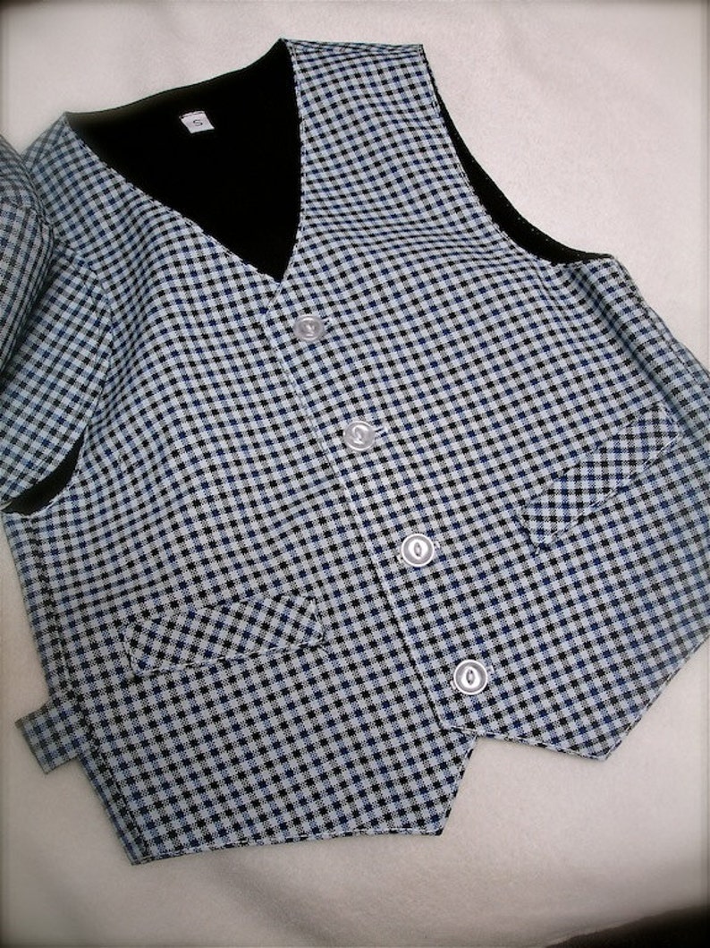 blue, black and white checkered boys VEST image 2