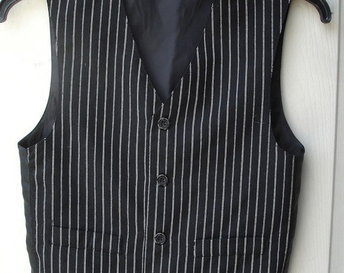 Vintage Black Pinstripe Vest for Boys, Black Vest , Black With White