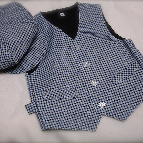 blue, black and white checkered boys  VEST