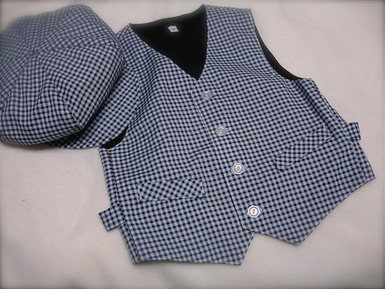 blue, black and white checkered boys VEST image 1