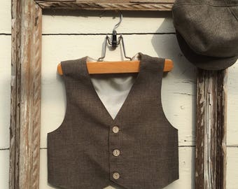 Nutmeg Brown boys VEST and HAT, vest and hat for boys, ring bearer vest, photo prop for boys, brown vest for boys