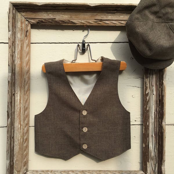 Nutmeg Brown boys VEST and HAT, vest and hat for boys, ring bearer vest, photo prop for boys, brown vest for boys