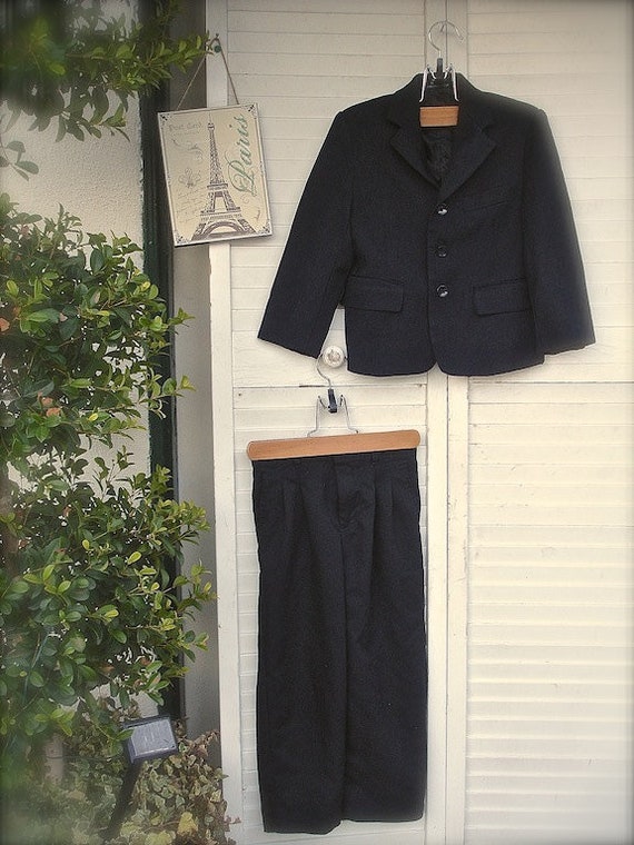 Vintage little boys black wedding suit-Pants and J