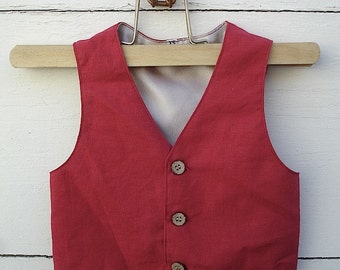 Chaleco rojo para niños Chaleco y sombrero de lino rojo, atuendo - Main Image