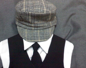 Train Hat for boys WOOL Black Tan Plaid or hats for boys, train hats, thomas the plaid train hats