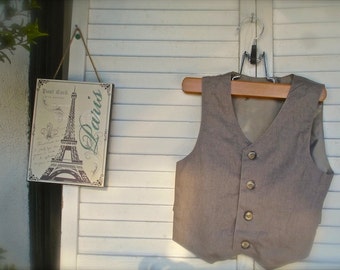 Size L or XL Smokey grey linen VEST, linen vest for boys, vest for boys , Large vest for boys, vest for boys, wedding vest, ringbearer vest