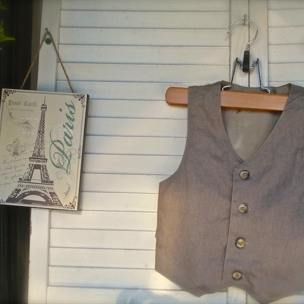 Size L or XL Smokey grey linen VEST, linen vest for boys, vest for boys , Large vest for boys, vest for boys, wedding vest, ringbearer vest