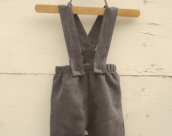 Charcoal grey overall,Size 6-9months grey overalls, boys overalls, adjustable overalls short or knickers length