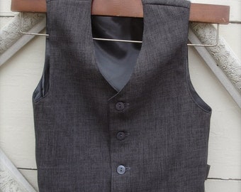 Boys Vest Boys Vintage Charcoal Grey Vest, Little boy vest, Ring Bearer attire, Toddler Boys Vest (from 1 year to 10 years old size)