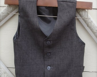 Boys Vintage Charcoal Grey Vest, Wedding Ring Bearer, Toddler Vest, Boys Gray Vest (1-10 year old)