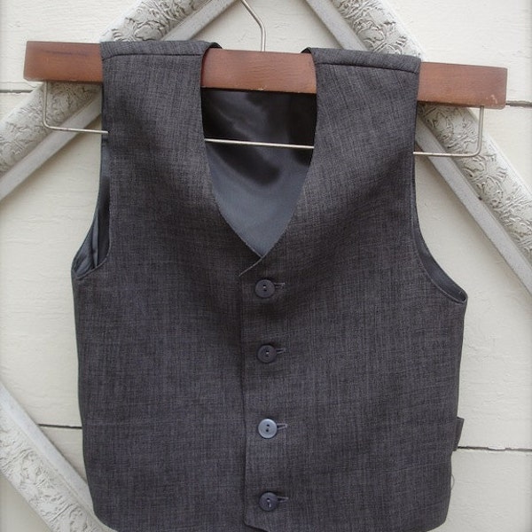 Boys Vintage Charcoal Grey Vest, Wedding Ring Bearer, Toddler Vest, Boys Gray Vest (1-10 year old)