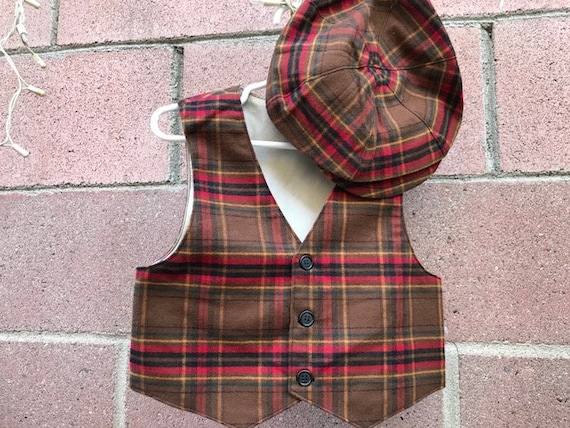 Fall Flannel Outfit Set plaid VEST and HAT Boy Vest and Hat Ringbearer Outfit Etsy