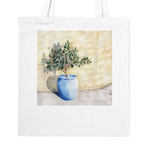 Mediterranean Olive Tree Canvas Tote | Riviera Watercolour Market Handbag | Cotton Shopping Bag