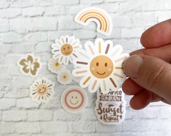 Cute Summer Sunshine Rainbow Flower sticker set!! set of 9 stickers for planners