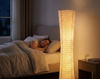 Lámpara de pie de papel, lámpara de esquina LED, iluminación ambiental regulable, pantalla cilíndrica moderna, lámpara para el dormitorio y la sala de estar.