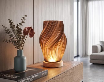 Minimalist Table Lamp with Wooden Base, Cream LED Desk Lamp, Adjustable 3 Color Modes, Modern Night Light, Home Decor Lamp
