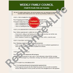 Family Council Guide and Family Meeting Printable, Parenting Planner, Family Command Center, Youth Life Skills Chart