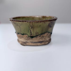 Vintage Studio Pottery Planter Bowl Green Drip Glaze | Handmade Ceramic Bonsai Pot | Rustic Succulent Planter | Artisan Pottery Decor
