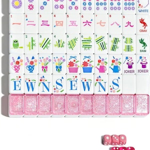 Pink Acrylic Mahjong Set: Engraved Tiles, PU Bag, Dice Accessories pink