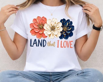 Patriotic Floral USA Flag Design PNG, 4th of July Sublimation (Digital Download)