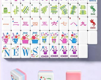 Pink Acrylic Mahjong Set: Engraved Tiles, PU Bag, Dice Accessories
