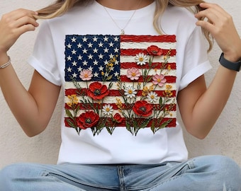 American Flag Floral PNG – Patriotic Wildflower USA Graphic (Digital Download)