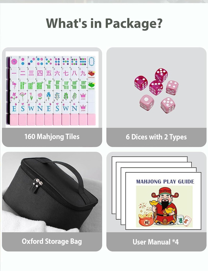Pink Acrylic Mahjong Set: Engraved Tiles, PU Bag, Dice Accessories image 4