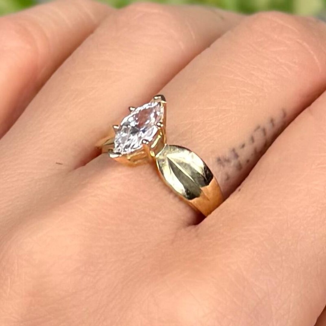 Vintage 14k Yellow Gold Marquise Cut Clear Cubic Zirconia Ring - Etsy