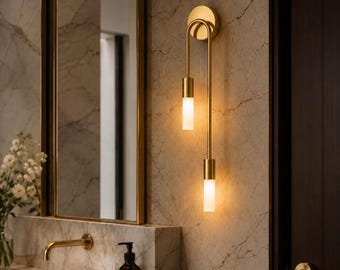 Modern LED Wall Sconce 55cm | Double Cylinder Wall Light Black or Gold | Minimalist Bedside Lamp | Bedroom Living Room Lighting