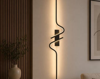 Modern LED Strip Wall Sconce | Minimalist Curved Wall Light | Bedside Living Room Hallway Lamp | Warm White | Black Gold | 60cm 80cm 100cm